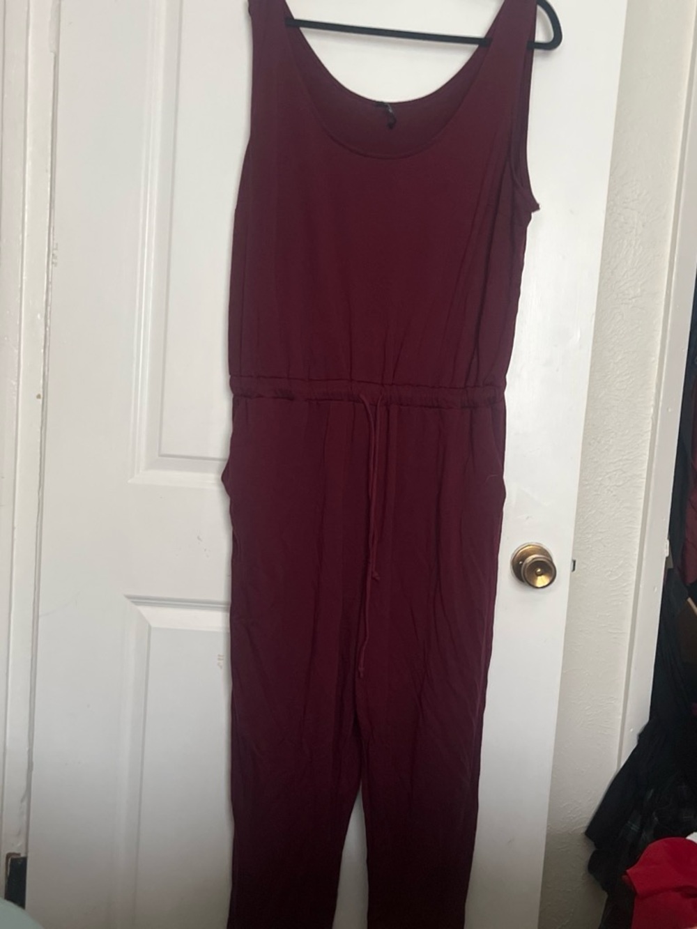 Ambiance Sleeveless Burgundy Drawstring-Waist Jumpsuit
